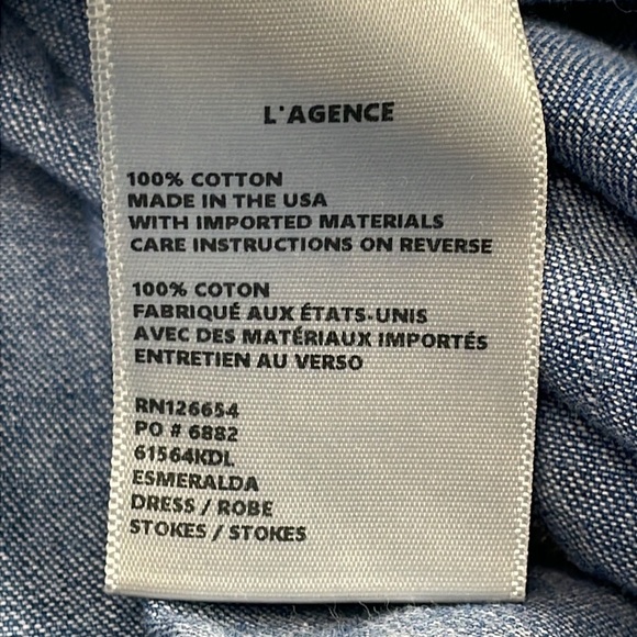 New L’Agence Denim Pleated Esmeralda Dress Button Front Blue Jean Stokes Sz 6 - Picture 15 of 16